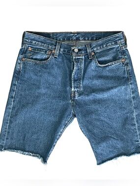 Levi's 501 Jean Shorts Jorts Button Fly Raw Hem Blue Men’s 33